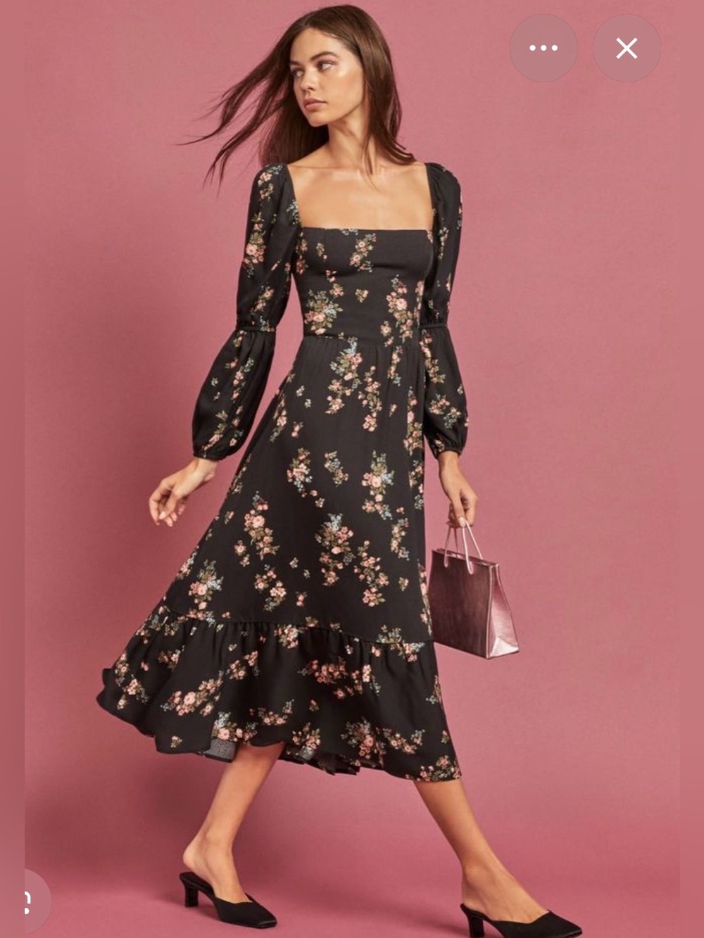 Reformation Mica midi dress. Size 6. Black floral
